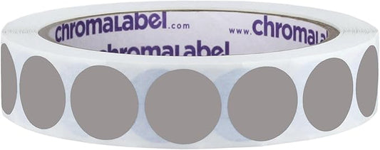 ChromaLabel 3/4 Inch Circle Labels, Removable Colored Stickers for Home, Office, and School Projects - 1000 Sticky Dots per Roll, Gray