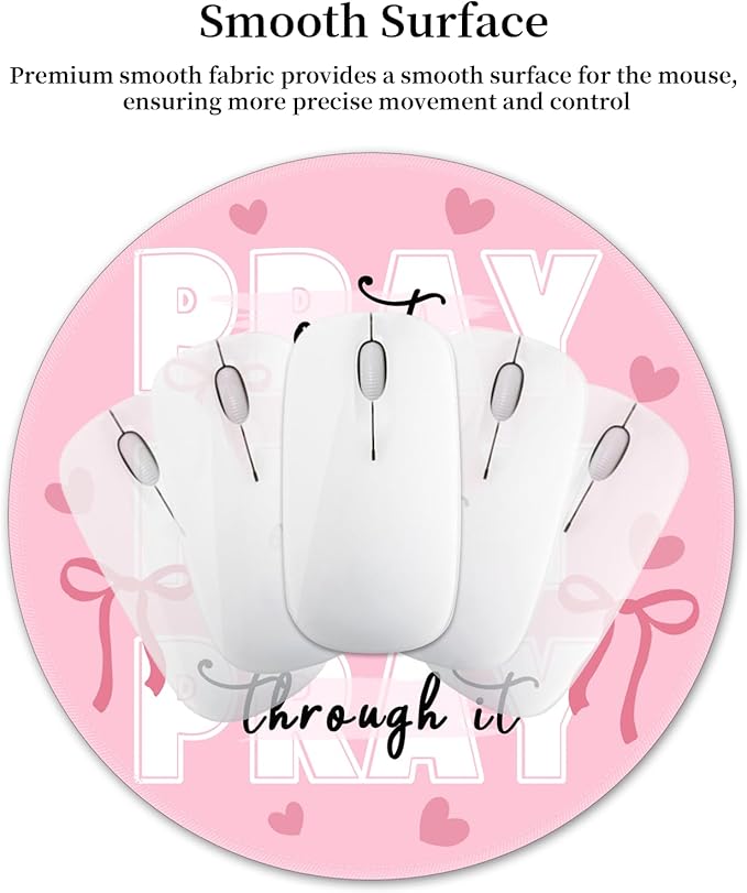 Inspirational Quote Mouse Pad for Desk, Cute Bows Heart Small Mousepad with Non-Slip Base, Round Mouse Pads for Laptop Gaming, Computer Mouse Mat for Desk Accessories Office Decor Supplies