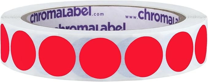 ChromaLabel 0.75 Inch Round Label Removable Color Code Dot Stickers, 1000 Labels per Roll, Red