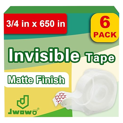 Invisible Tape with Refillable Tape Dispenser, Holiday Supplies and Gift Wrap Tape, Great for Christmas Crafts, Matte Finish, 3/4 in x 650 in 6 Pack