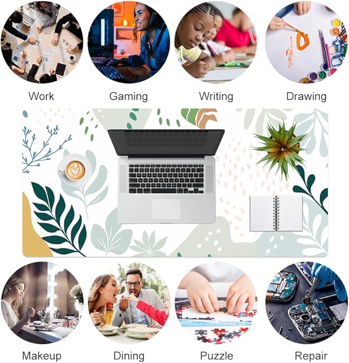 Colorful Star Large Mouse Pad, Green White Waterproof Desk Mat, Abstract Boho Double Sided Computer Gaming Mouse Pad, XXL Full Desk Mousepad Non Slip Desk Pad for School Office Home 31.5" x 15.7"