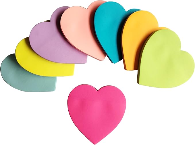 Heart Sticky Notes Cute 3x3 Inches (8 Pads/Total 656 Sheets), Heart Shaped Sticky Notes with 8 Bright Colors, Easy to Post, Strong Adhesive, Clean Removal for Home, Office