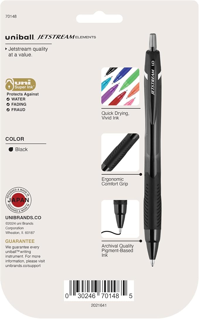 uniball Jetstream Elements Ballpoint Pens, Medium Point (1.0mm), Black Ink, 5 Pack