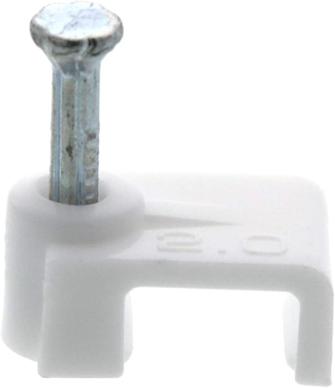 Secure 8.5mm White Flat Nail Cable Clip for Coax, Ethernet, and Telephone Cable Management - 100 Pack