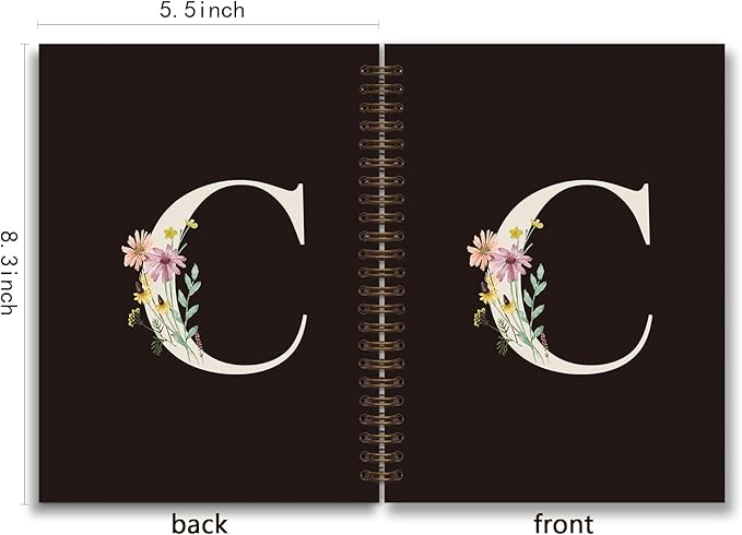 Trendy Personalized Journal Hardcover Spiral Notebook,Black Initial Letter C Notebook,Monogrammed Gifts for Women Teen Girl,College Ruled Hardcover Spiral Notebook 5.5 x 8.3