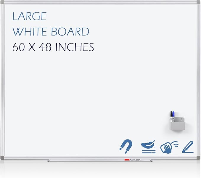 SWANCROWN Large White Board Dry Erase 60" x 48" Presentation Magnetic Whiteboard with Long Pen Tray, 5' x 4' Large Dry Erase Board for Wall, School, Office and Home