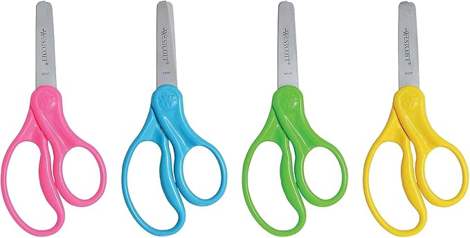 Westcott 13130 Right- and Left-Handed Scissors, Kids' Scissors, Back to School, Classroom Supplies, Ages 4-8, 5-Inch Blunt Tip, Assorted