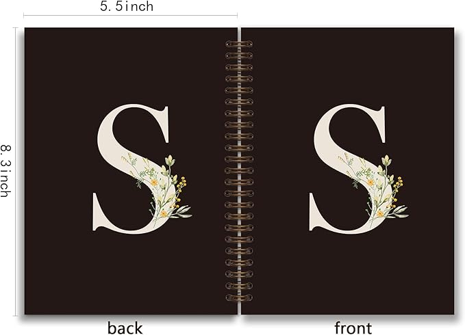 Trendy Personalized Journal Hardcover Spiral Notebook,Black Initial Letter S Notebook,Monogrammed Gifts for Women Teen Girl,College Ruled Hardcover Spiral Notebook 5.5 x 8.3
