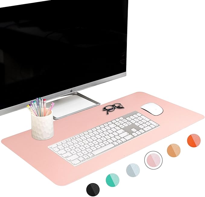 FTC PU Leather Desk Pad & Desk Blotter, Non-Slip Flannelette Base, Stitched Desk Mat for Keyboard, Mouse & Writing, Home or Office (Pink, 31.5” x 15.75”)