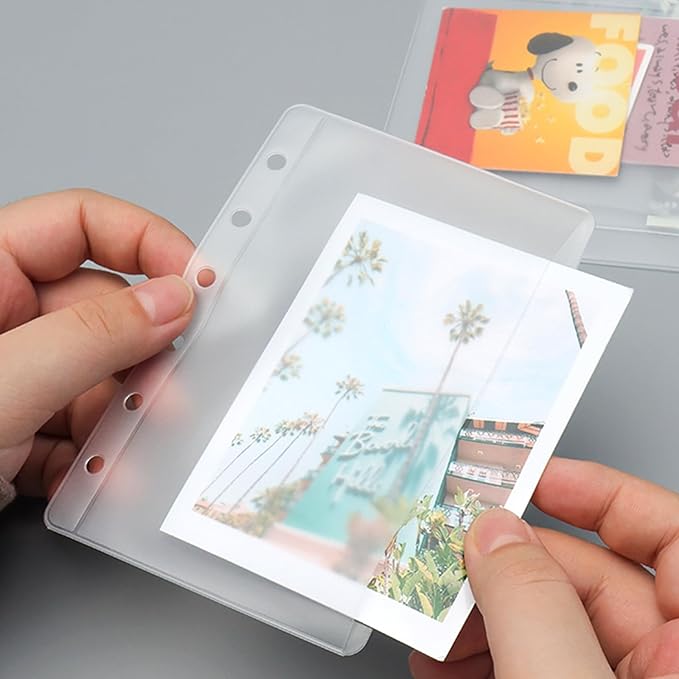 NatSumeBasics 24 A7 Binder Pockets Zipless Cash Envelopes Frost PVC 3“ x 5" Sheet Protectors for 6-Ring Planner Inserts Photos Cards Bills Organizer (A7 24pcs)