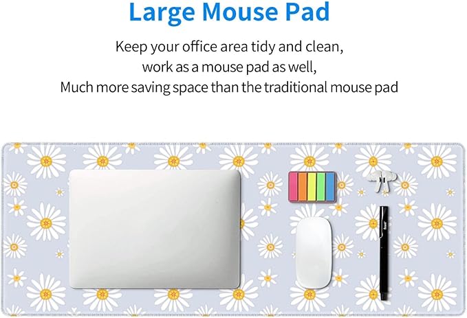 Daisy Flowers Large Mouse Pad with Stitched Edges Long Non-Slip Rubber Base Mousepad Laptop Keyboard Mat Desk Pad for Office Home Desk Decor, 31.5" X 11.8"
