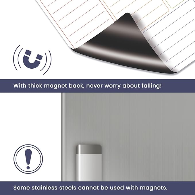 Magnetic Weekly Calendar Whiteboard for Fridge, Refrigerator Dry Erase Weekly White Board, Includes Magnetic Weekly Planner for Fridge with 2 List Boards, 4 Markers + Eraser