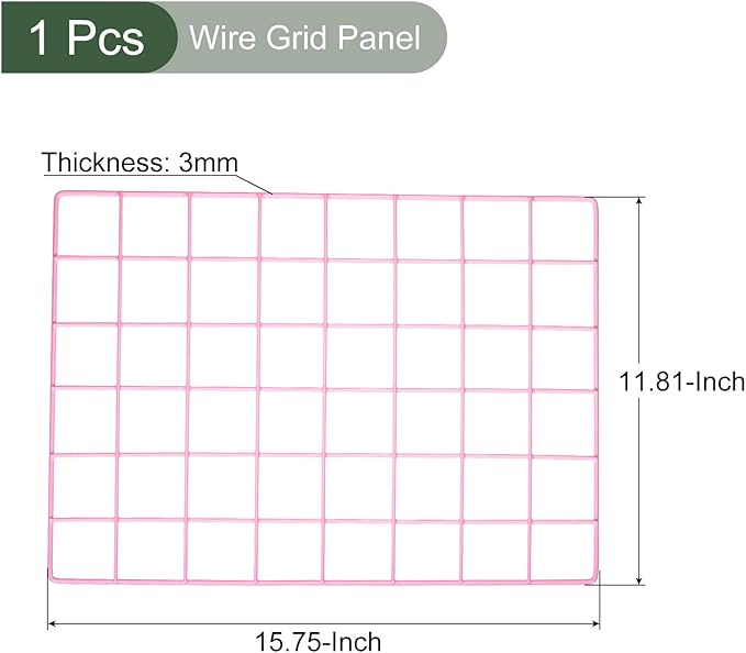 YOKIVE Iron Wire Grid Panel, Decorative Panels Board | Photo Pictures Display Holders Hanging Frame for Home Office (Pink, 16"x12")