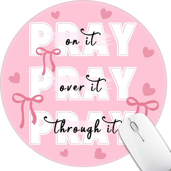 Inspirational Quote Mouse Pad for Desk, Cute Bows Heart Small Mousepad with Non-Slip Base, Round Mouse Pads for Laptop Gaming, Computer Mouse Mat for Desk Accessories Office Decor Supplies