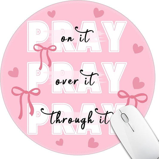 Inspirational Quote Mouse Pad for Desk, Cute Bows Heart Small Mousepad with Non-Slip Base, Round Mouse Pads for Laptop Gaming, Computer Mouse Mat for Desk Accessories Office Decor Supplies