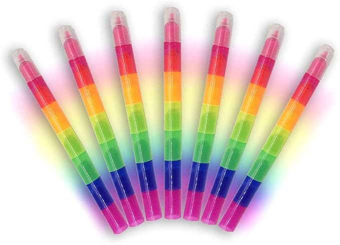 NLR FUN Stackable Rainbow Highlighters for Kids, 6 Colors x 7 Pieces Fluorescent Markers, Portable Coloring Pens for School, Art & Party Favors