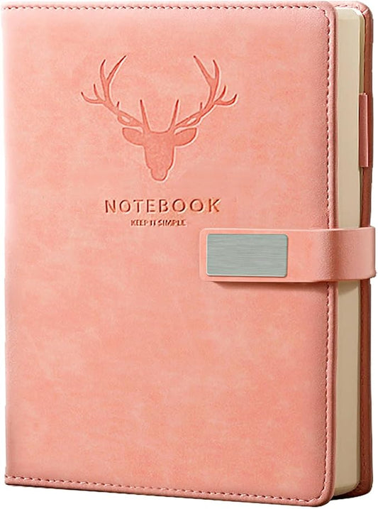 Aosemili A5 Planner Leather Lined Journal Notebook for Writing, A5 Planner Writing Journal for Girls Women, Ruled Paper Notebook Pink