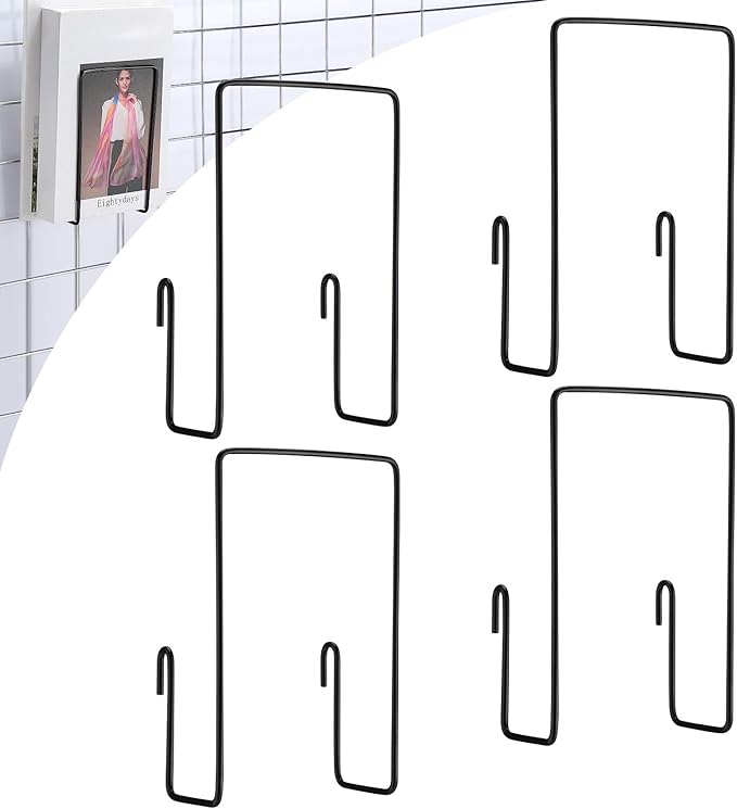 4 Pack Wall Grid Panel Accessories Gridwall Shelf Metal Wire Magazine Holder Literature Display Book Mail Card File Organizer Bookshelf Hooks for Exhibition Trade Show Office Retail (Black)