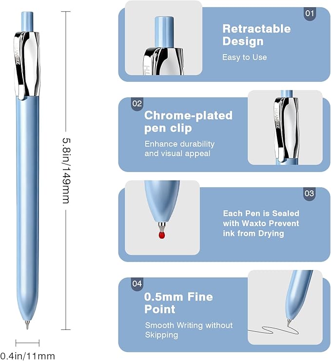 Ddaowanx Gel Pens,5Pcs Fine Point Smooth Writing Pens,0.5mm Quick Dry Black Ink for Journaling,Writing,Note Taking,Office&School Supplies,Aesthetic Desk Accessories for Women