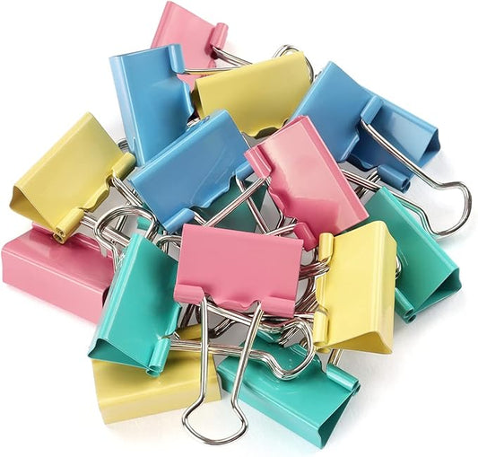 ZZTX Binder Clips Paper Clamps Clips Medium Size, Assorted Color, 1.3 Inches, 24 Pieces