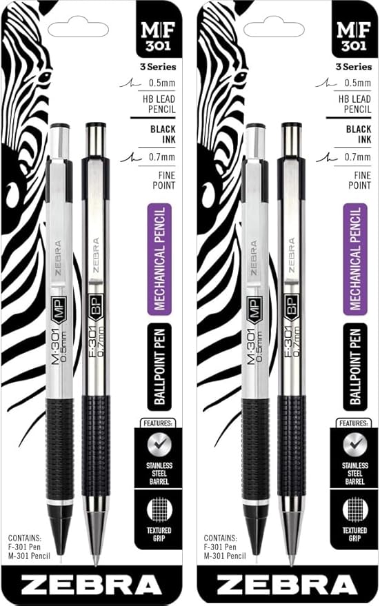 Zebra M/F-301 The Original Mechanical Pen & Pencil Set, Fine Point (57011) 2 Pack