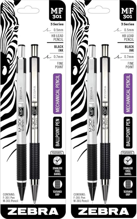 Zebra M/F-301 The Original Mechanical Pen & Pencil Set, Fine Point (57011) 2 Pack