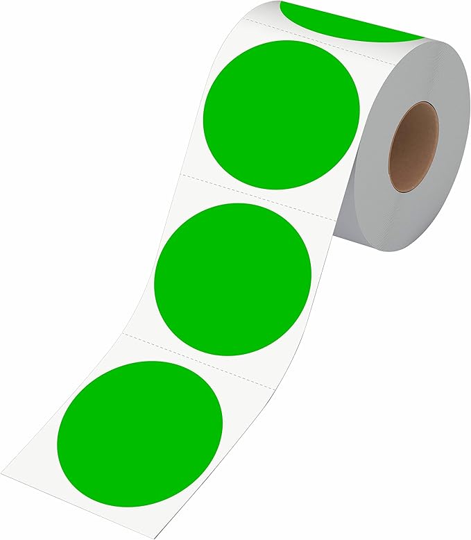 500 PCS Round Green Color Coding Circle Dots Inventory Stickers Labels with Perforation Line in Roll (3" in Diameter)