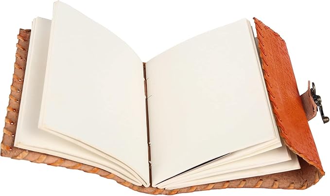 TUZECH Leather Journal for Men and Women Leather Diary to Write Poems,Sketchbook, Record Keeping Notebook Personal Memoir with C- Lock Unlined (7 Inches) (Orange)