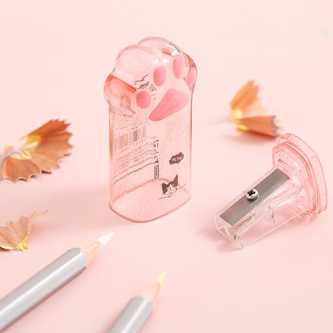 4 Pcs Cute Pink Pencil Sharpener Kawaii Small Manual Cartoon Cat Paw Plastic Pencil Sharpener School Office Supplies for Women Men