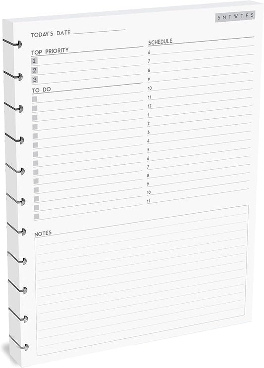 11-Disc Undated Daily Plan Paper Refill, 120 GSM, 50 Sheets (100 Pages/Days), Discbound Pre-Punched Inserts, Loose Leaf, White, 8.5 x 11 Inch, Daily To-Do, Notes, and Scheduling