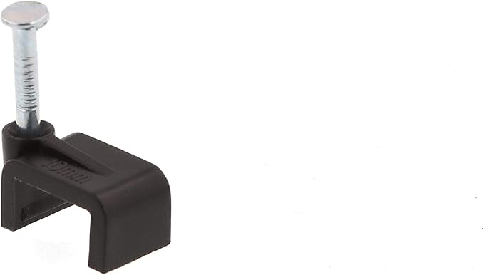 Secure 10mm Black Flat Nail Cable Clip for Coax, Ethernet, and Telephone Cable Management - 100 Pack