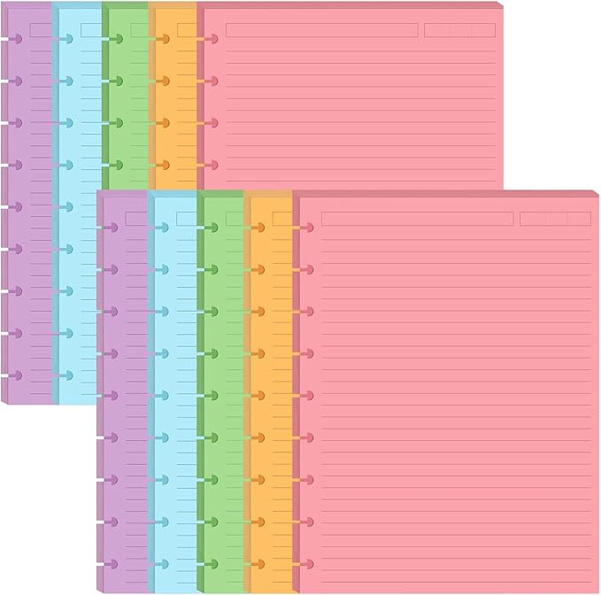 (2-Pack) 9-Disc Discbound 5 Colorful Line Paper Pre-punched Happy Planners Inserts, 200Sheets/400Pages Classic Size Line Loose-Leaf Paper, Per Color 40 Sheets, 7" x 9.25"