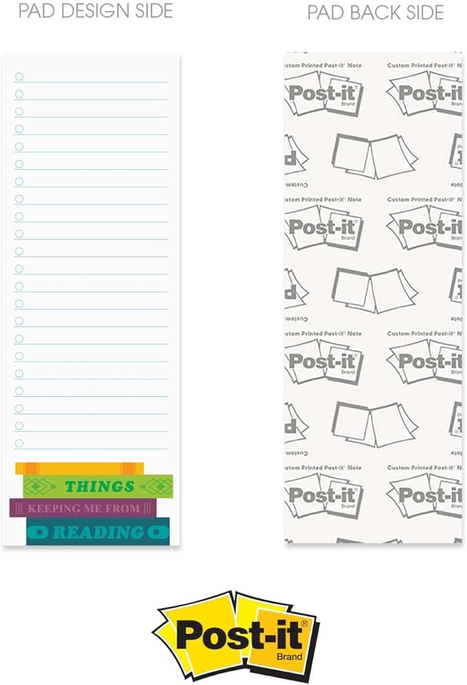 Book Lover Sticky Note Checklist Assortment/Set of 3 Colorful to Do Note Pads / 3" x 8" Bookworm Task Trackers / 50 Sheets Per Pad/Made in USA