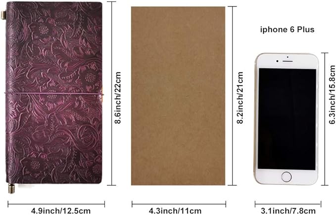 Refillable Leather Journal, Handmade Purple Leather Notebook with Bookmark for Men & Women, Vintage Leather Notepad Sketchbook Perfect for Writing, Gifts, Travelers (Purple, Standard)