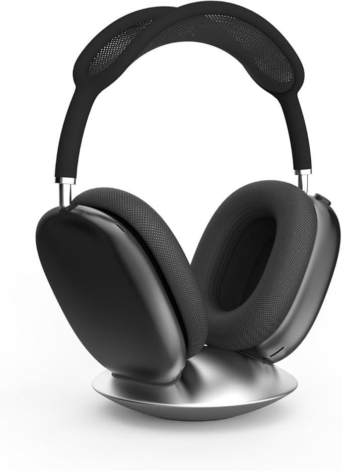 All-Aluminum Headphone Stand for AirPods Max, Full CNC-Machined Metal Base with Soft Silicone Contact Pad, Futuristic Ring Design, Stable Desktop Display Dock (Silver)