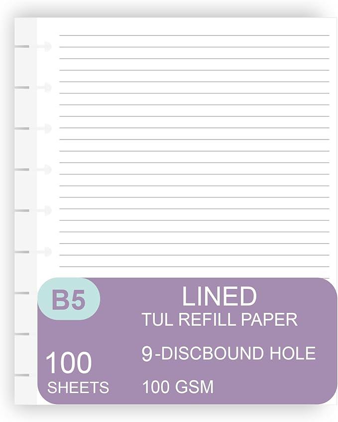 9 Disc Pre-Punched Happy Planner Inserts, Discbound Lined Refills Paper, 100 Sheets (200 Pages), Loose Leaf, White, Classic Size, 7 x 9.25 Inch
