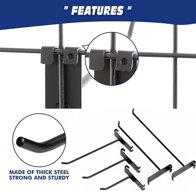 4" Grid Wall Hooks, Grid Panel Hooks for Retail, Home and Workspace Organization, Display and Storage Solutions (Pack of 20, Black)