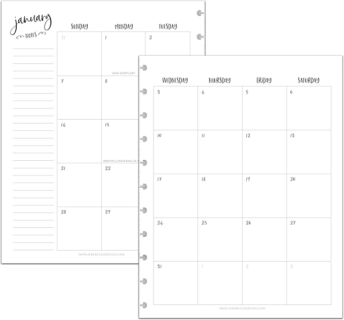 BetterNote 2026 Monthly Calendar Refill Fits Discbound Notebooks, Fits Happy Planner, Levenger Circa, Arc Staples, TUL Office Depot, InkWell Press (Whimsy, 9-Disc, 7"x9.25")