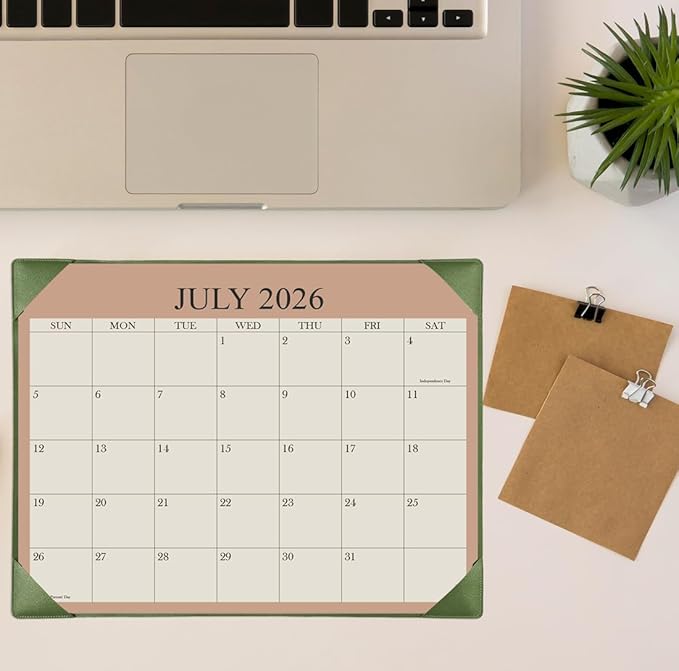Desk Calendar 2026 with Desktop Mat, 18 Month Small Desk Pad Calendar from January 2026 to June 2027, 8.5" x 11" Desk Pad Calendar 2026 for Home, School Office, Cyan