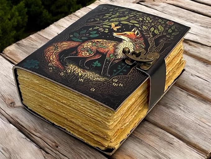 SH SHIFAA HANDICRAFT Fox Leather Journal Book of Shadows Notebook Handmade Daily Notepads for Men & Women Blank Paper 7x5 Inches - Best Gift for Art Sketchbook & Notebook (Fox Print 400 Pages)