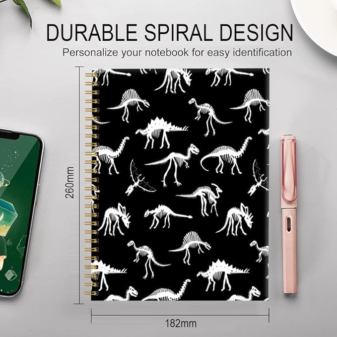 Spiral Journal Notebook for Women,A5 College Ruled Notebooks 6"x 8.4", 120 Pages (60 Sheets) Lined Journal with Premium Thick Paper,Perfect for School Office Home(Cute Dinosaurs)