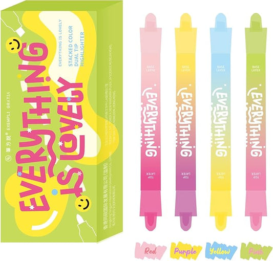 Pastel Highlighters and Highlighter Set for School - 8 Assorted Colors, Dual Tip 4-Pack with No-Bleed Quick Dry Ink, Chisel & Bullet Tips(macarom)