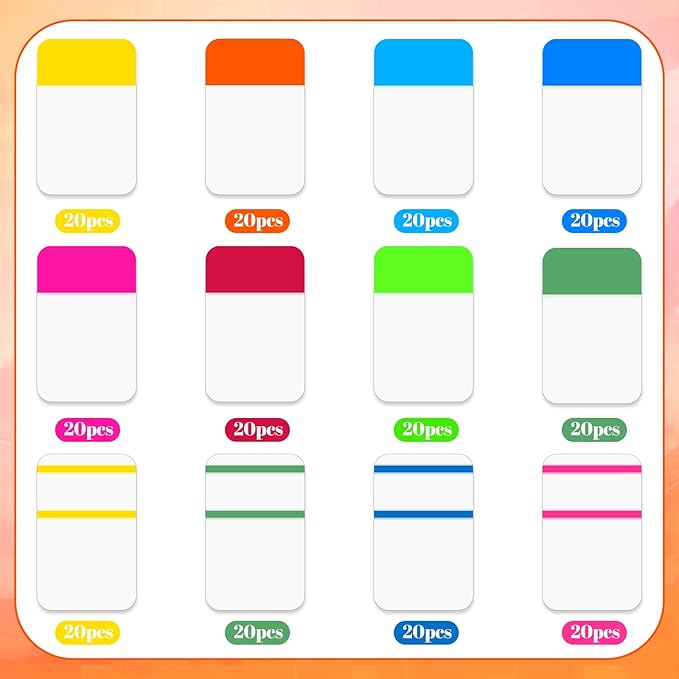1 Inch Sticky Index Tabs Book Page, 960 PCS Sticky Tabs for Notebooks Writable and Repositionable Page Flags Colored Binder Markers Labels for Books, Binders, Papers, Documents, File Folders