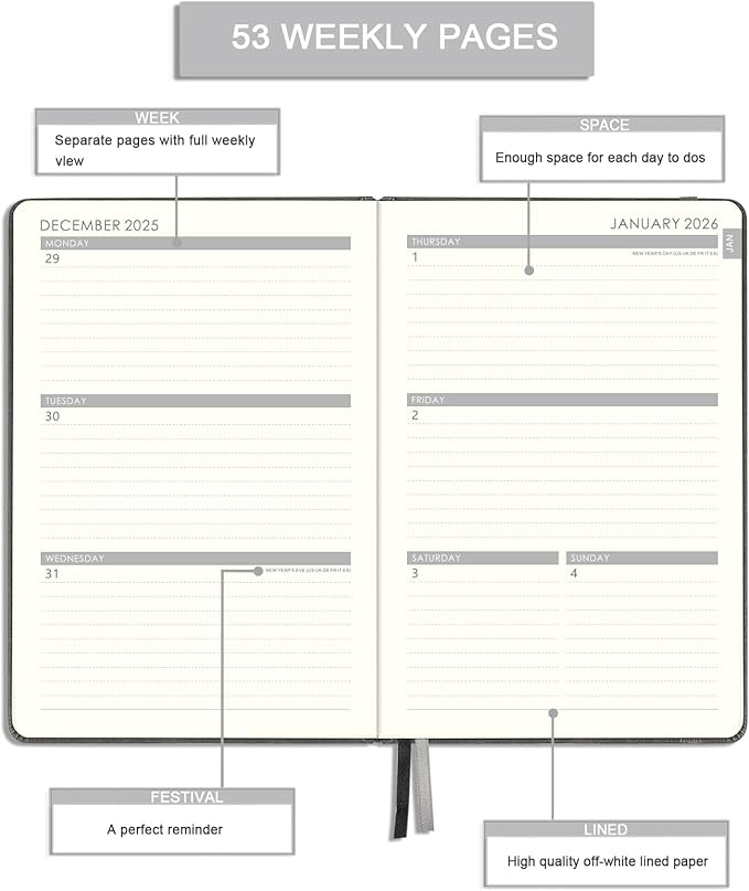 2026 Planner - 2026 Weekly & Monthly Planner with Calendar Stickers, JAN 2026 - DEC 2026, 5.75" X 8.25", 2026 Calendar/Planner with Premium Thicker Paper, Pen Holder, Inner Pocket and 44 Notes Pages - Gray