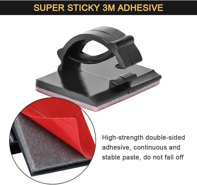 Adhesive Cord Organizer, Management 3M Cable Ties Wire Clips Organizer Cable Clamp Holders for Desk Car Tables PC Laptop TV Home Office Walls (0.80"x0.6", 100pcs, Black)