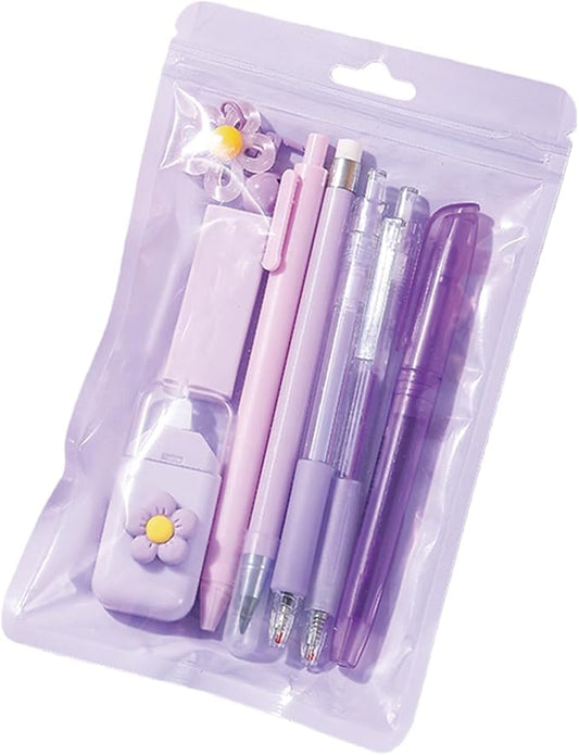 8 Pcs Cute Purple Stationery Set for Girls Boys Kids Women Back to School Supplies Office Supplies Kawaii Candy Colors Stationery Gift (Purple)