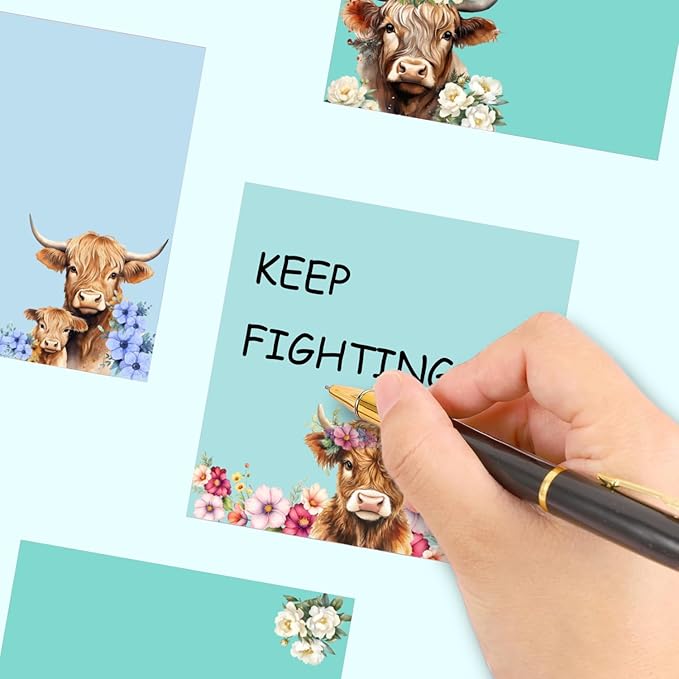9 Pads Highland Cow Sticky Notes Set, Cute Self-Stick Notepads, Super Adhesive Memo Pads Note Card, Funny Office Decor Gifts, Desk Accessories for Students, Teacher and School Supplies, 3x3in