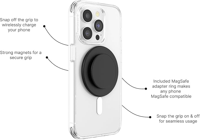 PopSockets Phone Grip for MagSafe, Magnetic Holder, Phone Stand, Black - Black