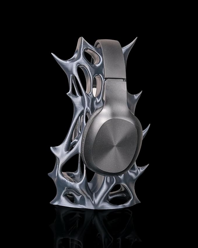 Artistic Sculptural Headphone Stand, Silver Metallic Finish, Organic Design