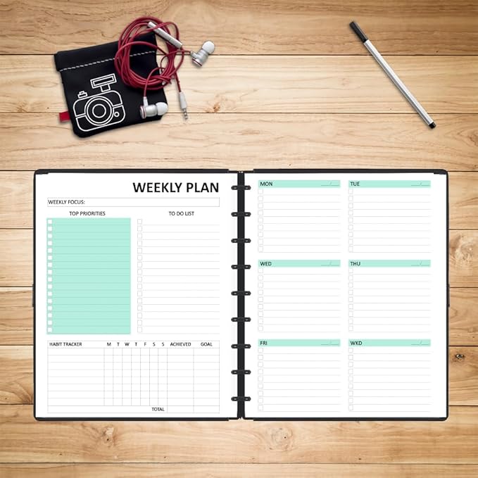 Classic Size Undated Weekly Planner Inserts - 53 Sheets/106 Pages Undated Colorful Weekly Planner, 9 Discbound, TUL Planner Refills,Weekly Plan (Left), Daily Details (Right), Lasts 1 Year, 7" x 9.25"